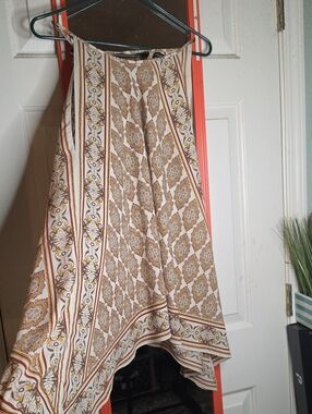 Max Edition White and Brown Asymmetrical Border-Print Skirt